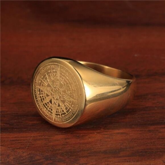 Vintage Round Compass Signet Ring, Nautical Compass Rings - Picture 3 of 6
